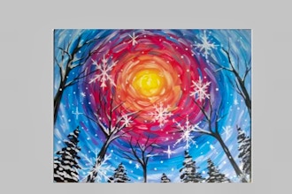 Paint Nite: Snowflake Sunset with Pines
